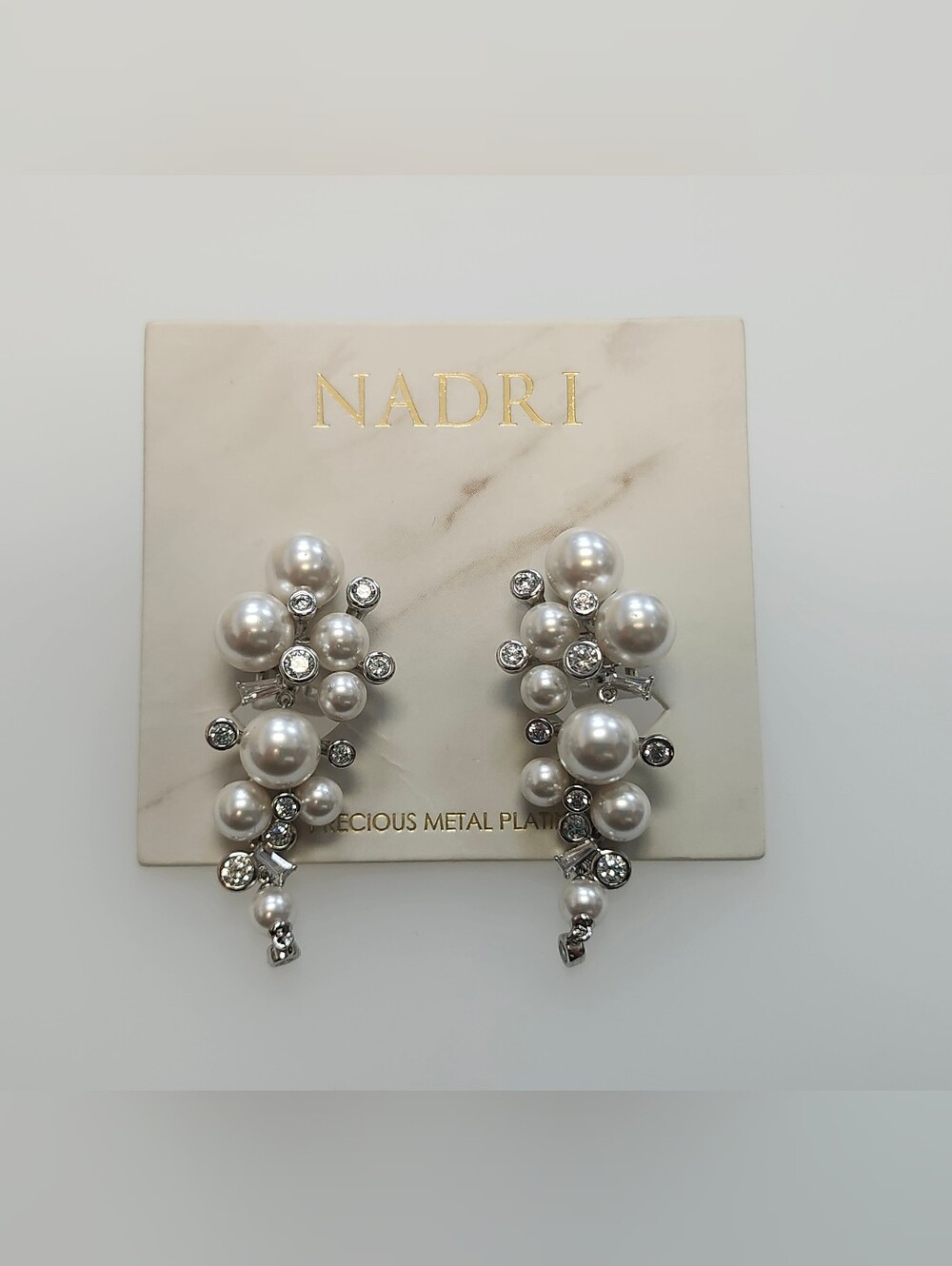 NWT Nadri Silver-Tone Undersea Imitation Pearl & Zirconia Cascade Drop Earrings